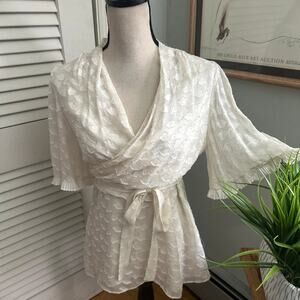 BCBGMaxazria Top Womens Medium White Wrap Silk Blend Dreamy Fairy Angelcore